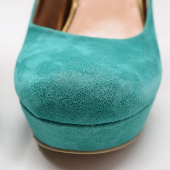 Sole Society So Annalise High Heels 7M Emerald Green Gold Closed Toe Pumps Sexy - Picture 14 of 15
